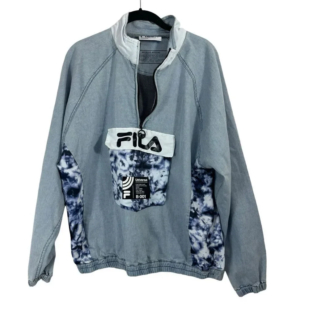 FILA Archive Revival Denim Track‎ Top Shirt Jacket Tie Dye Y2K Men's Size M - Picture 2 of 8